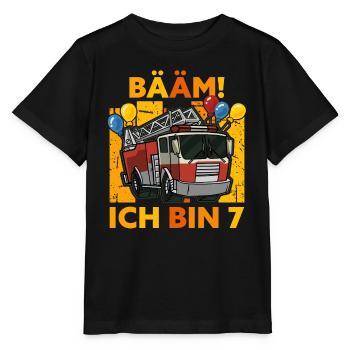 7. Geburtstag 7 Jahre Geschenk Feuerwehr Auto Jahr - Stanley/Stella Kinder T-Shirt MINI CREATOR  - Schwarz - Vorne - Mikhail (115cm)