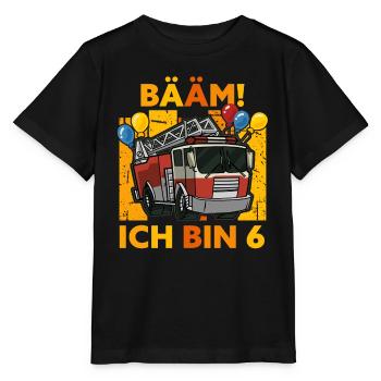 6. Geburtstag 6 Jahre Geschenk Feuerwehr Auto - Stanley/Stella Kinder T-Shirt MINI CREATOR  - Schwarz - Vorne - Mikhail (115cm)