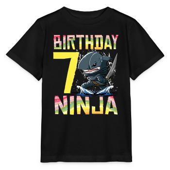 Shark Ninja I am 7 - Action Underwater Birthday - Stanley/Stella MINI CREATOR Kids’ T-Shirt - black - Front - Mikhail (115cm)