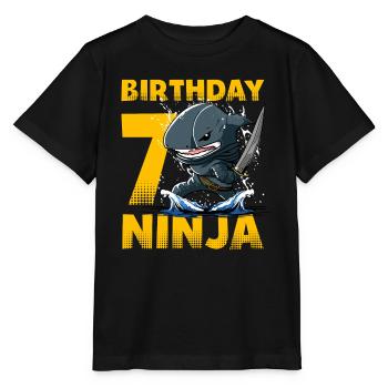 Shark Ninja I am 7 - Action Underwater Birthday - Stanley/Stella MINI CREATOR Kids’ T-Shirt - black - Front - Mikhail (115cm)