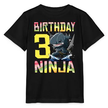 Shark Ninja I'm 3 - Action Underwater Birthday - Stanley/Stella MINI CREATOR Kids’ T-Shirt - black - Front - Mikhail (115cm)