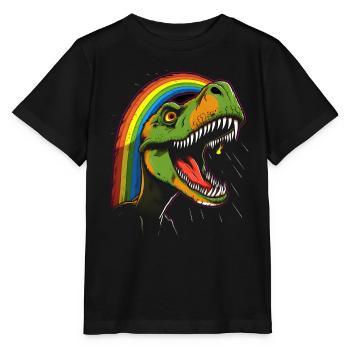 Regenbogen Tyrannosaurus - Stanley/Stella Kinder T-Shirt MINI CREATOR  - Schwarz - Vorne - Mikhail (115cm)