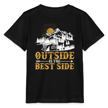 Draußen ist das beste Seitenzelt Camping Geocache - Stanley/Stella Kinder T-Shirt MINI CREATOR  - Schwarz - Vorne - Mikhail (115cm)