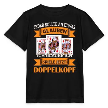 Doppelkopf Kartenspieler - Stanley/Stella Kinder T-Shirt MINI CREATOR  - Schwarz - Vorne - Mikhail (115cm)