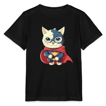 Chat héros mignon - T-shirt bio MINI CREATOR Stanley/Stella Enfant - noir - Devant - Mikhail (115cm)