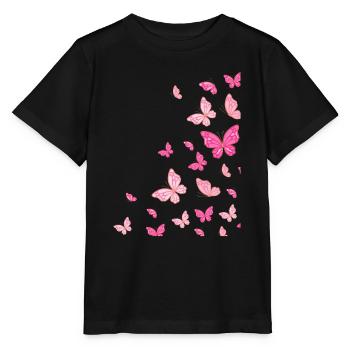 Rosarote Pinke Bunte Schmetterlinge Schmetterling - Stanley/Stella Kinder T-Shirt MINI CREATOR  - Schwarz - Vorne - Mikhail (115cm)