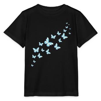 Blaue Schmetterlinge Schmetterling Schwarm Bunt - Stanley/Stella Kinder T-Shirt MINI CREATOR  - Schwarz - Vorne - Mikhail (115cm)