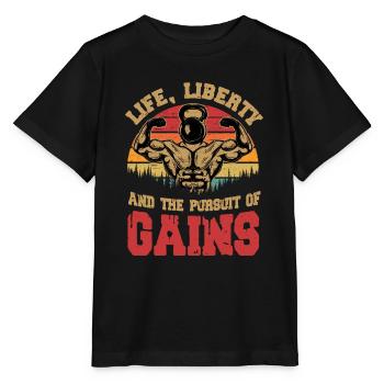 La vie, la liberté et la poursuite des gains de poids au gymnase - T-shirt bio MINI CREATOR Stanley/Stella Enfant - noir - Devant - Mikhail (115cm)
