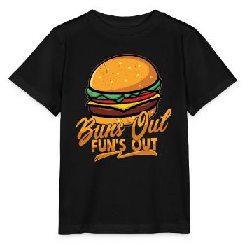 Buns Out Fun's Out Hamburger Food Meat Buns - Stanley/Stella MINI CREATOR Kids’ T-Shirt - black - Front - Mikhail (115cm)