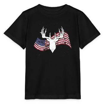 Hirschjagd Amerikanische Flagge Whitetail Buck - Stanley/Stella Kinder T-Shirt MINI CREATOR  - Schwarz - Vorne - Mikhail (115cm)