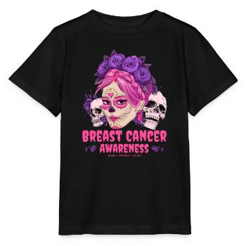 Sugar Skull Pink Ribbon Breast Cancer Awareness - Stanley/Stella MINI CREATOR Kids’ T-Shirt - black - Front - Mikhail (115cm)