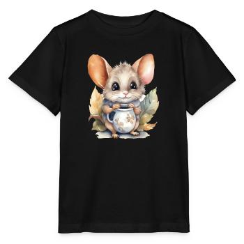 Pygmy Jerboa with coffee watercolor style - Stanley/Stella MINI CREATOR Kids’ T-Shirt - black - Front - Mikhail (115cm)