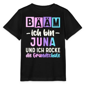 Name Juna Geschenk Grundschule - Stanley/Stella Kinder T-Shirt MINI CREATOR  - Schwarz - Vorne - Mikhail (115cm)