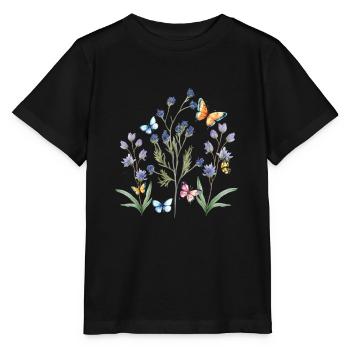 colorful flower meadow with butterflies - Stanley/Stella MINI CREATOR Kids’ T-Shirt - black - Front - Mikhail (115cm)