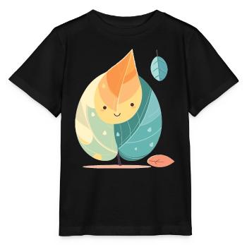 Friendly leaf with face - Stanley/Stella MINI CREATOR Kids’ T-Shirt - black - Front - Mikhail (115cm)