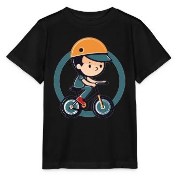 Junge auf Fahrrad im Cartoon Style - Stanley/Stella Kinder T-Shirt MINI CREATOR  - Schwarz - Vorne - Mikhail (115cm)