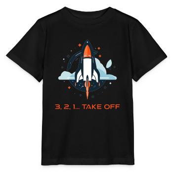 Rocket Cartoon Style - 3,2,1...Décollage - T-shirt bio MINI CREATOR Stanley/Stella Enfant - noir - Devant - Mikhail (115cm)