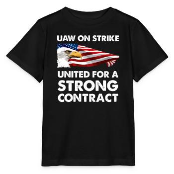 UAW streikt - Gemeinsam für einen starken Vertrag - Stanley/Stella Kinder T-Shirt MINI CREATOR  - Schwarz - Vorne - Mikhail (115cm)