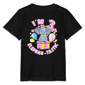 Birthday Elephant 3 Years Old Bday Party Gift - Stanley/Stella MINI CREATOR Kids’ T-Shirt - black - Front - Mikhail (115cm)
