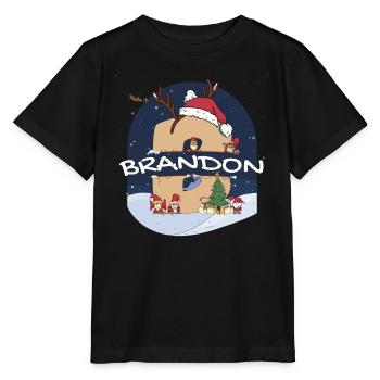 Toller Brandon-Name mit Weihnachtsmütze im Weihnachtsthema - Stanley/Stella Kinder T-Shirt MINI CREATOR  - Schwarz - Vorne - Mikhail (115cm)