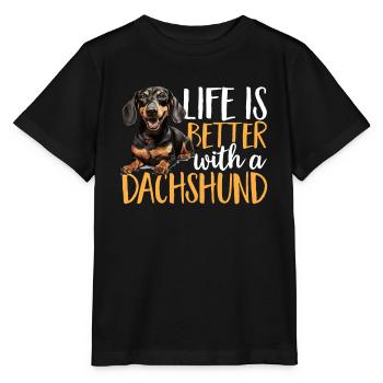 Dachshund wiener sausage dog Life Is Better - Stanley/Stella MINI CREATOR Kids’ T-Shirt - black - Front - Mikhail (115cm)
