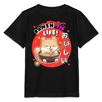 Ramen-tic Life Kawaii Shiba Inu slurps ramen - Stanley/Stella MINI CREATOR Kids’ T-Shirt - black - Front - Mikhail (115cm)