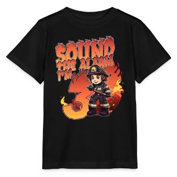Kids Firefighter 3 Year Old Birthday Boy Theme - Stanley/Stella Kinder T-Shirt MINI CREATOR  - Schwarz - Vorne - Mikhail (115cm)