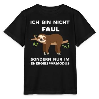 Ich bin nicht Faul ich spare Energie ein Faultier - Stanley/Stella Kinder T-Shirt MINI CREATOR  - Schwarz - Vorne - Mikhail (115cm)
