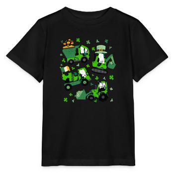 St Patrick's Day Crane Truck Excavator Construction Shamrock - Stanley/Stella MINI CREATOR Kids’ T-Shirt - black - Front - Mikhail (115cm)