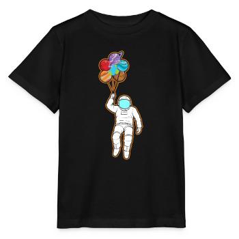 Astronaut Holding Planet Balloons Solar System - Stanley/Stella MINI CREATOR Kids’ T-Shirt - black - Front - Mikhail (115cm)