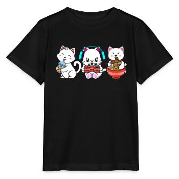 Cat Boba Tea Bubble Tea Gaming Gamer Ramen Anime - Stanley/Stella MINI CREATOR Kids’ T-Shirt - black - Front - Mikhail (115cm)