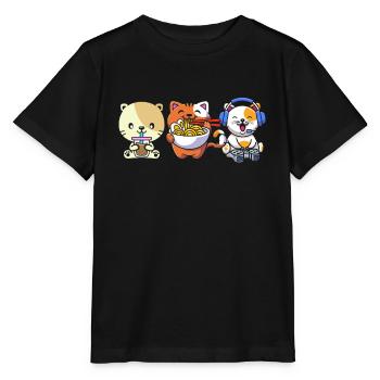 Cat Boba Tea Bubble Tea Gaming Gamer Ramen Anime - Stanley/Stella MINI CREATOR Kids’ T-Shirt - black - Front - Mikhail (115cm)