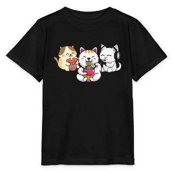 Cat Boba Tea Bubble Tea Gaming Gamer Ramen Anime - Stanley/Stella MINI CREATOR Kids’ T-Shirt - black - Front - Mikhail (115cm)