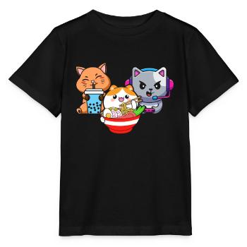 Cat Boba Tea Bubble Tea Gaming Gamer Ramen Anime - Stanley/Stella MINI CREATOR Kids’ T-Shirt - black - Front - Mikhail (115cm)