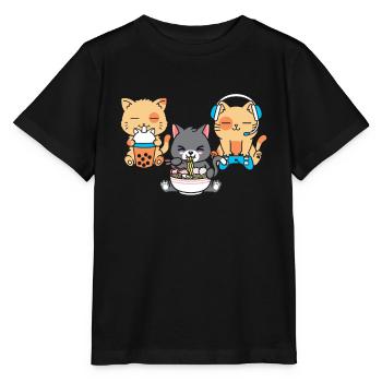 Chat Boba Thé Bubble Tea Gaming Gamer Ramen Anime - T-shirt bio MINI CREATOR Stanley/Stella Enfant - noir - Devant - Mikhail (115cm)