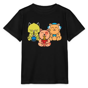 Chat Boba Thé Bubble Tea Gaming Gamer Ramen Anime - T-shirt bio MINI CREATOR Stanley/Stella Enfant - noir - Devant - Mikhail (115cm)