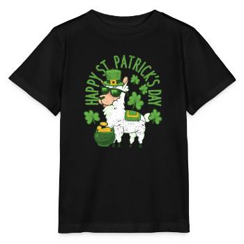 Glücklich St. Patricks Day Llama Grün Alpaka Lucky - Stanley/Stella Kinder T-Shirt MINI CREATOR  - Schwarz - Vorne - Mikhail (115cm)