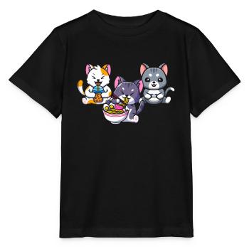 Cat Boba Tea Bubble Tea Gaming Gamer Ramen Anime - Stanley/Stella MINI CREATOR Kids’ T-Shirt - black - Front - Mikhail (115cm)