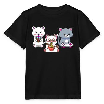 Chat Boba Thé Bubble Tea Gaming Gamer Ramen Anime - T-shirt bio MINI CREATOR Stanley/Stella Enfant - noir - Devant - Mikhail (115cm)