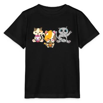 Cat Boba Tea Bubble Tea Gaming Gamer Ramen Anime - Stanley/Stella MINI CREATOR Kids’ T-Shirt - black - Front - Mikhail (115cm)