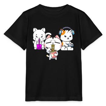 Cat Boba Tea Bubble Tea Gaming Gamer Ramen Anime - Stanley/Stella MINI CREATOR Kids’ T-Shirt - black - Front - Mikhail (115cm)