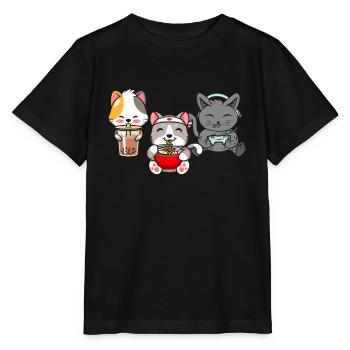 Chat Boba Thé Bubble Tea Gaming Gamer Ramen Anime - T-shirt bio MINI CREATOR Stanley/Stella Enfant - noir - Devant - Mikhail (115cm)