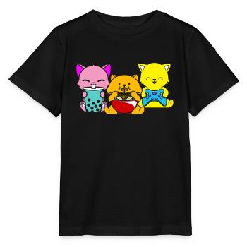 Chat Boba Thé Bubble Tea Gaming Gamer Ramen Anime - T-shirt bio MINI CREATOR Stanley/Stella Enfant - noir - Devant - Mikhail (115cm)