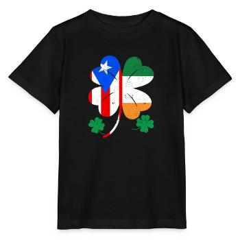 Irische Puerto Ricanische Flagge Irland Kleeblatt - Stanley/Stella Kinder T-Shirt MINI CREATOR  - Schwarz - Vorne - Mikhail (115cm)