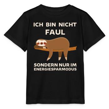 Ich bin nicht Faul ich spare Energie ein Faultier - Stanley/Stella Kinder T-Shirt MINI CREATOR  - Schwarz - Vorne - Mikhail (115cm)