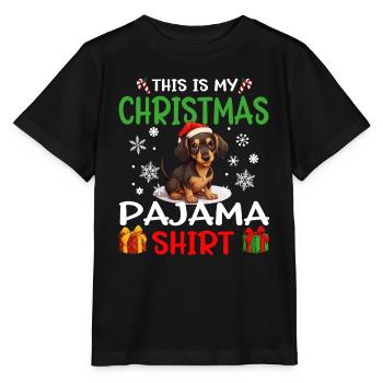 Dachshund Wiener Doxie Dog Christmas Pajama - Stanley/Stella MINI CREATOR Kids’ T-Shirt - black - Front - Mikhail (115cm)