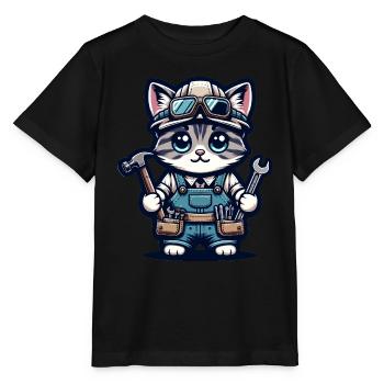 Cute Cat Craftsman - Stanley/Stella Kinder T-Shirt MINI CREATOR  - Schwarz - Vorne - Mikhail (115cm)