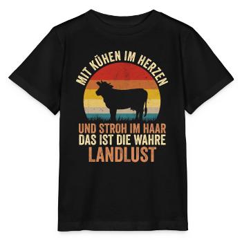 Kuh Bauer Bauernhof Kuhbauer Kühe - Stanley/Stella Kinder T-Shirt MINI CREATOR  - Schwarz - Vorne - Mikhail (115cm)