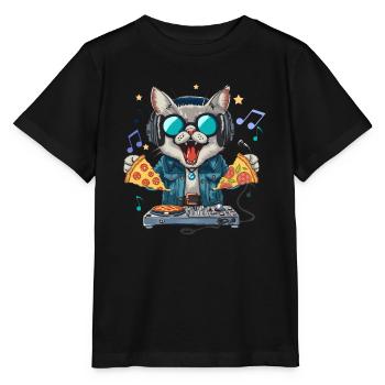 Outer Space Cat Pizza Disc Jockey - Interstellar - Stanley/Stella MINI CREATOR Kids’ T-Shirt - black - Front - Mikhail (115cm)