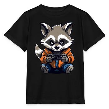 Cute Raccoon Gamer Games Wreck Lovers - Stanley/Stella MINI CREATOR Kids’ T-Shirt - black - Front - Mikhail (115cm)